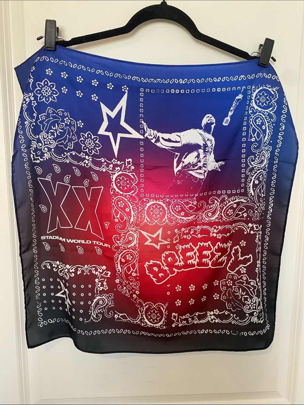 Chris Brown Breezy Bowl Bandana Print Scarf in Blue and Red
